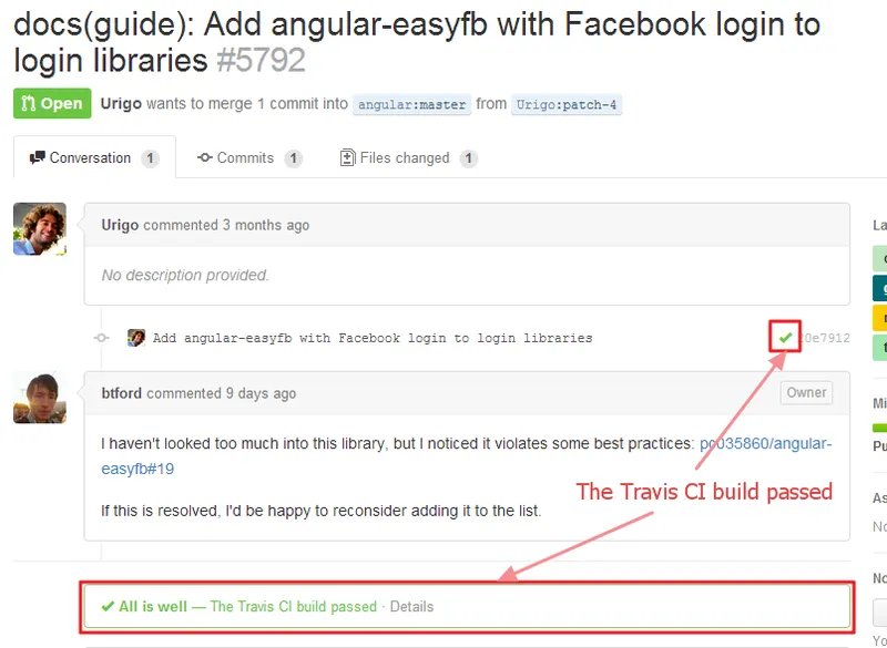 TravisCI integration on PR